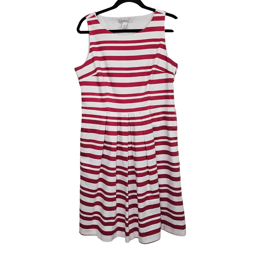 Red White Striped Fit Flare Dress Size 14 Summer Preppy Classic Coastal Nautical